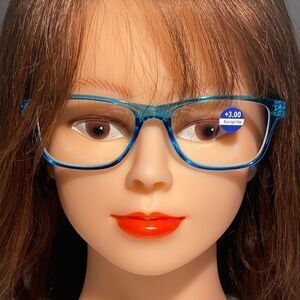 1443 Helen Reading Glasses 3.0 Readers Bluelight Filter Blue Frame NWT
